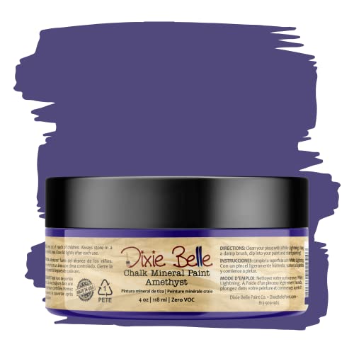 Dixie Belle Paint Company Chalk Finish Furniture Paint | Amethyst (4 Fl Oz) | Matte Deep Purple Chic Chalk Mineral Paint | DIY Furniture Paint | Made in the USA