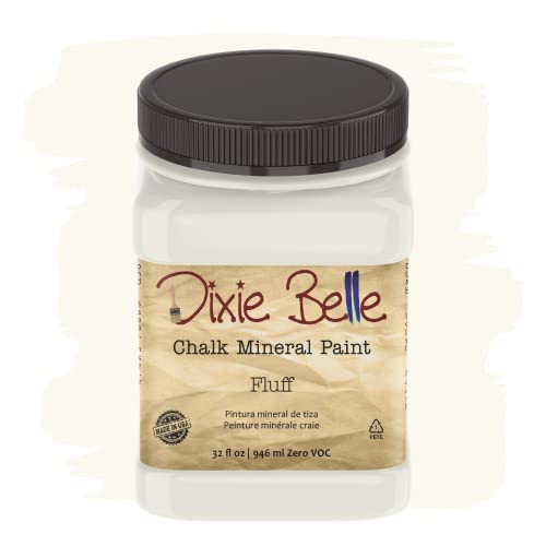 Dixie Belle Paint Company Chalk Finish Furniture Paint | Fluff (32oz) | Matte Soft White Chic Chalk Mineral Paint | DIY Furniture Paint | Made in the USA