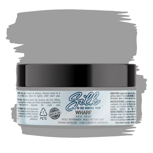All-in-One Mineral Paint | Dixie Belle Silk | Wharf (4oz) | Neutral Gray All-in-One Water Based Primer + Topcoat | Durable Furniture Paint | Low Reflective Finish