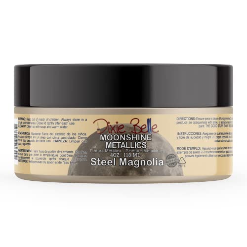 Dixie Belle Moonshine Metallics | Steel Magnolia (4oz) | Water-Based Shiny Chalk Mineral Paint | Metallic DIY Furniture Paint | Made in the USA