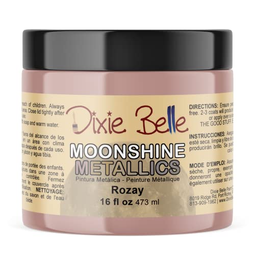 Dixie Belle Moonshine Metallics | Rozay (16oz) | Water-Based Shiny Chalk Mineral Paint | Metallic DIY Furniture Paint | Made in the USA