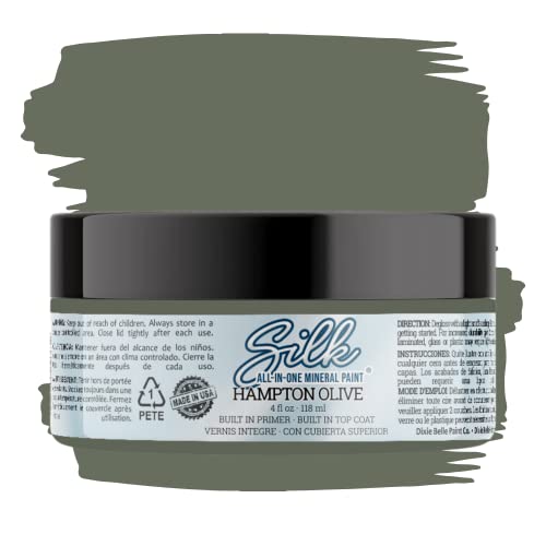 All-in-One Mineral Paint | Dixie Belle Silk | Hampton Olive | Olive Green All-in-One Water Based Primer + Topcoat | Durable Furniture Paint | Low Reflective Finish
