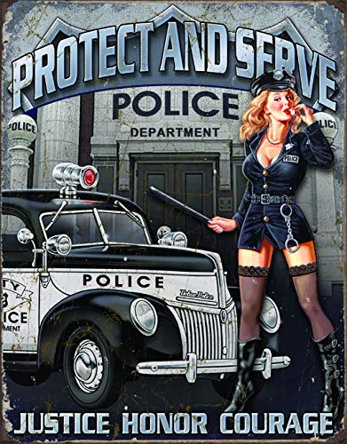 Signs 4 Fun SIGDPD Police Department Protect Metal Tin Sign, Grey