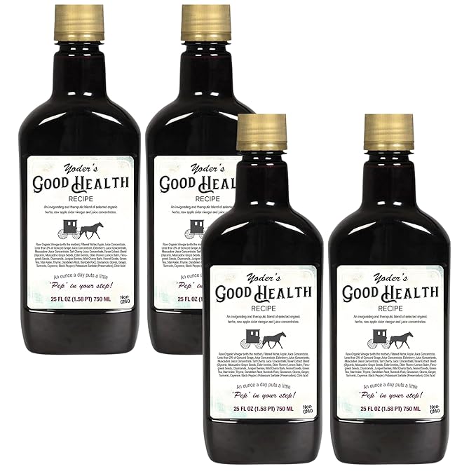 Yoder’s Good Health Recipe Apple Cider Vinegar Liquid Complex, 25 oz, Amish Harvest Herbal Tonic with Elderberry Juice, Organic Wildcrafted Herbs, Raw Detoxifying Antioxidants