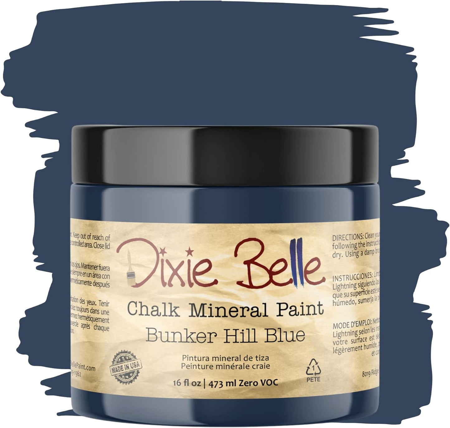 Dixie Belle Paint Company Chalk Finish Furniture Paint | Bunker Hill (16 Fl Oz) | Matte Indigo Blue Chic Chalk Mineral Paint | DIY Furniture Paint | Made in the USA