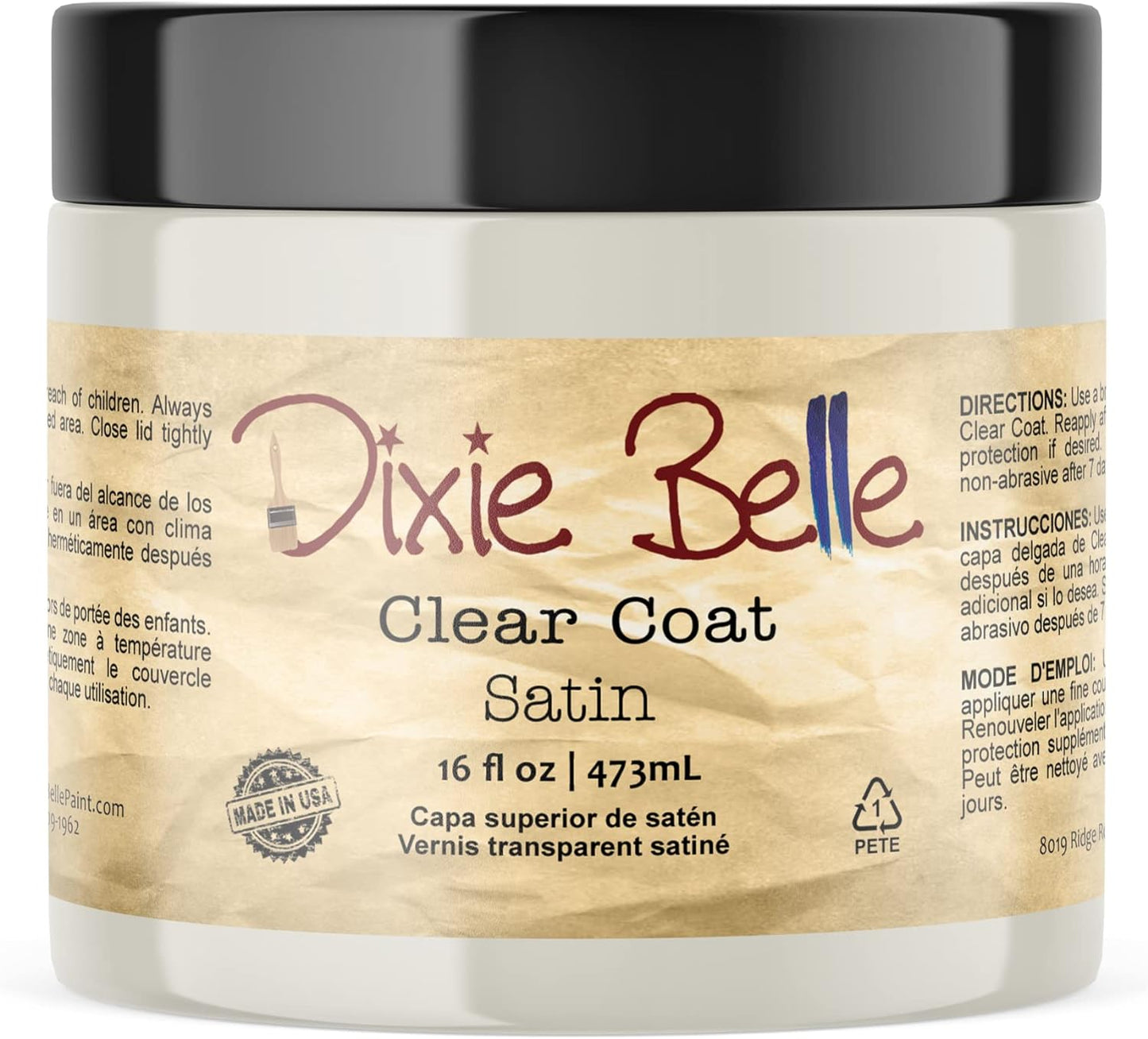 Dixie Belle Paint Company | Clear Coat | Polyacrylic Topcoat | Chalk-Friendly Furniture Paint Finish | Made in the USA (Satin, 16 Fl Oz (Pack of 1))