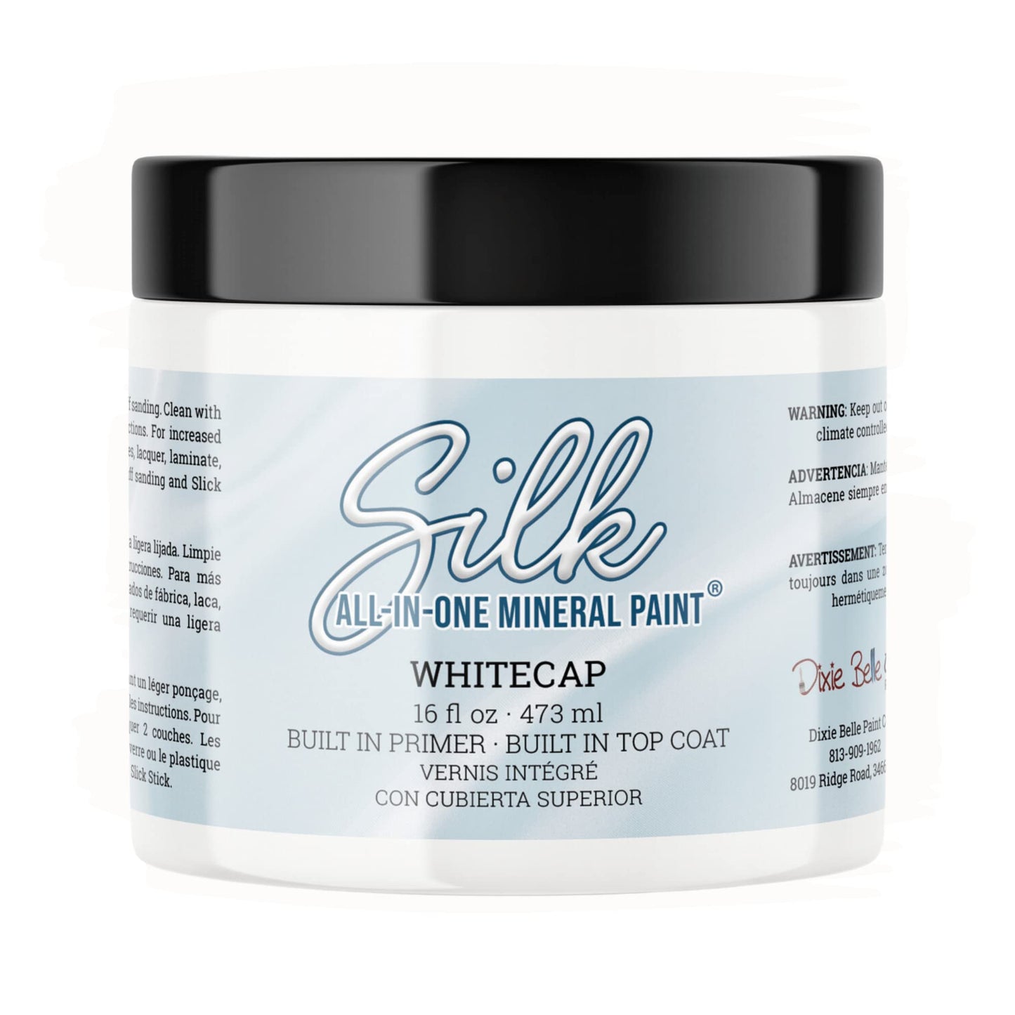 All-in-One Mineral Paint | Dixie Belle Silk | Whitecap | Bright White All-in-One Water Based Primer + Topcoat | Durable Furniture Paint | Low Reflective Finish