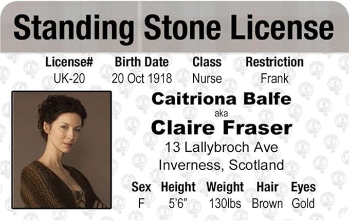 Parody Driver’s License | Outlander Claire ID | Fake ID Novelty Card | Collectible Trading Card Driver’s License | Novelty Gift for Holidays | Made in The USA