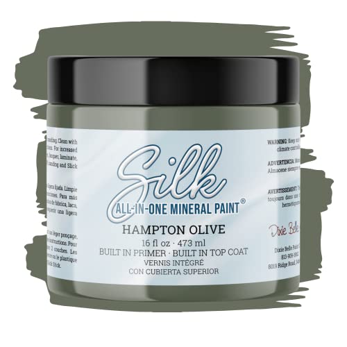 All-in-One Mineral Paint | Dixie Belle Silk | Hampton Olive | Olive Green All-in-One Water Based Primer + Topcoat | Durable Furniture Paint | Low Reflective Finish