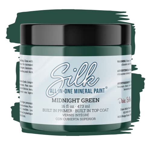 All-in-One Mineral Paint | Dixie Belle Silk | Midnight Green (16oz) | Deep Blue Green All-in-One Water Based Primer + Topcoat | Durable Furniture Paint | Low Reflective Finish