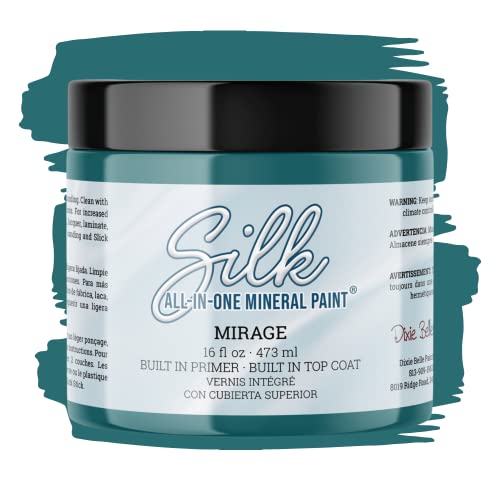 All-in-One Mineral Paint | Dixie Belle Silk | Mirage (16oz) | Calm Blue-Green All-in-One Water Based Primer + Topcoat | Durable Furniture Paint | Low Reflective Finish