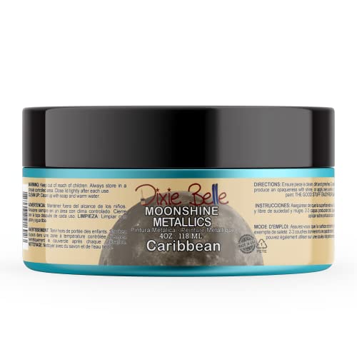 Dixie Belle Moonshine Metallics |Caribbean (4oz) | Water-Based Shiny Chalk Mineral Paint | Metallic DIY Furniture Paint | Made in the USA