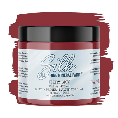 All-in-One Mineral Paint | Dixie Belle Silk | Fiery Sky (16oz) | Rich Red All-in-One Water Based Primer + Topcoat | Durable Furniture Paint | Low Reflective Finish