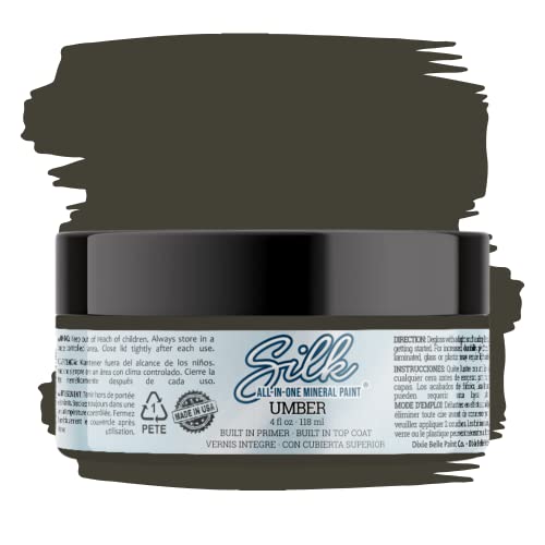 All-in-One Mineral Paint | Dixie Belle Silk | Umber (4oz) | Earthy Brown All-in-One Water Based Primer + Topcoat | Durable Furniture Paint | Low Reflective Finish