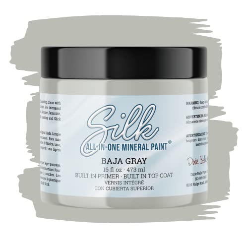 All-in-One Mineral Paint | Dixie Belle Silk | Baja Gray (16oz) | Light Gray All-in-One Water Based Primer + Topcoat | Durable Furniture Paint | Low Reflective Finish