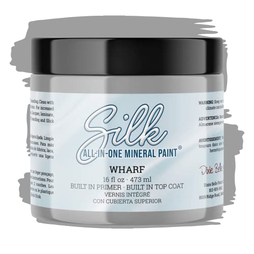 All-in-One Mineral Paint | Dixie Belle Silk | Wharf (16oz) | Neutral Gray All-in-One Water Based Primer + Topcoat | Durable Furniture Paint | Low Reflective Finish