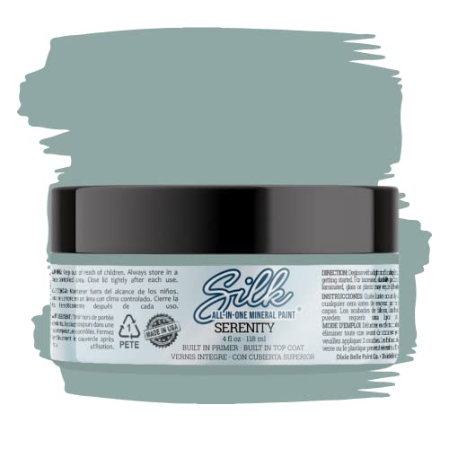 All-in-One Mineral Paint | Dixie Belle Silk | Serenity (4oz) | Soothing Blue All-in-One Water Based Primer + Topcoat | Durable Furniture Paint | Low Reflective Finish