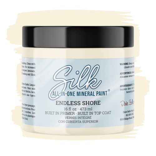 All-in-One Mineral Paint | Dixie Belle Silk | Endless Shore | Off-White All-in-One Water Based Primer + Topcoat | Durable Furniture Paint | Low Reflective Finish