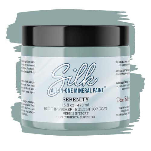 All-in-One Mineral Paint | Dixie Belle Silk | Serenity (16oz) | Soothing Blue All-in-One Water Based Primer + Topcoat | Durable Furniture Paint | Low Reflective Finish