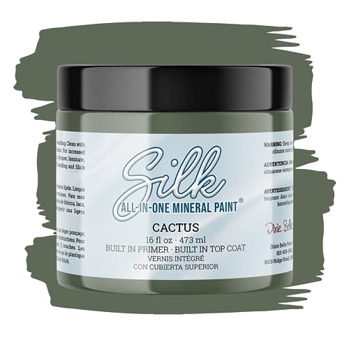 All-in-One Mineral Paint | Dixie Belle Silk | Cactus (16oz) | Muted Green All-in-One Water Based Primer + Topcoat | Durable Furniture Paint | Low Reflective Finish