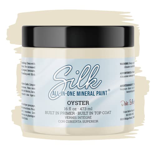 All-in-One Mineral Paint | Dixie Belle Silk | Oyster (16oz) | Cream Grey All-in-One Water Based Primer + Topcoat | Durable Furniture Paint | Low Reflective Finish