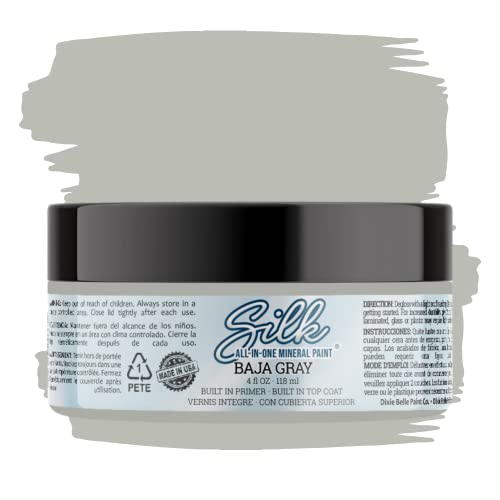 All-in-One Mineral Paint | Dixie Belle Silk | Baja Gray (4oz) | Light Gray All-in-One Water Based Primer + Topcoat | Durable Furniture Paint | Low Reflective Finish