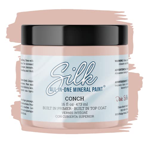 All-in-One Mineral Paint | Dixie Belle Silk | Conch (16oz) | Pretty Pink All-in-One Water Based Primer + Topcoat | Durable Furniture Paint | Low Reflective Finish