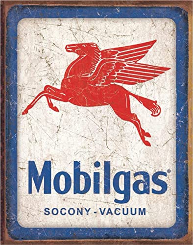 Desperate Enterprises Mobilgas Pegasus Tin Sign - Nostalgic Vintage Metal Wall Decor - Made in USA