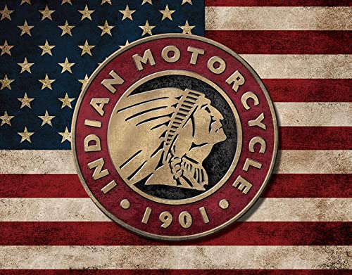 Indian Motorcycle Flag Tin Sign - Nostalgic Vintage Metal Wall Décor - Made in USA