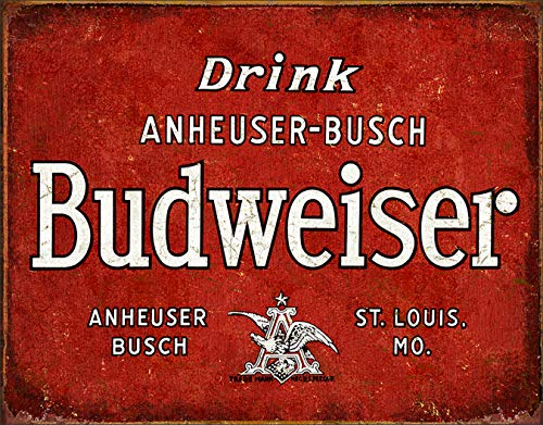 Desperate Enterprises Drink Budweiser Tin Sign - Nostalgic Vintage Metal Wall Décor - Made in USA
