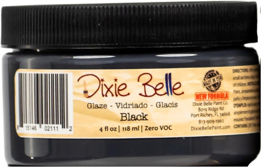 Dixie Belle Glaze | Black (4oz) | Water-Based Paint Glaze | Paint Finish for Stippling and Color Washing | DIY Home Décor Glaze | Made in the USA