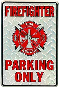 Firefighter Parking Diamond Plate Small Parking Signs SPSFMD