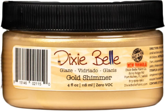 Dixie Belle Glaze | Gold Shimmer (4oz) | Water-Based Paint Glaze | Paint Finish for Stippling and Color Washing | DIY Home Décor Glaze | Made in the USA