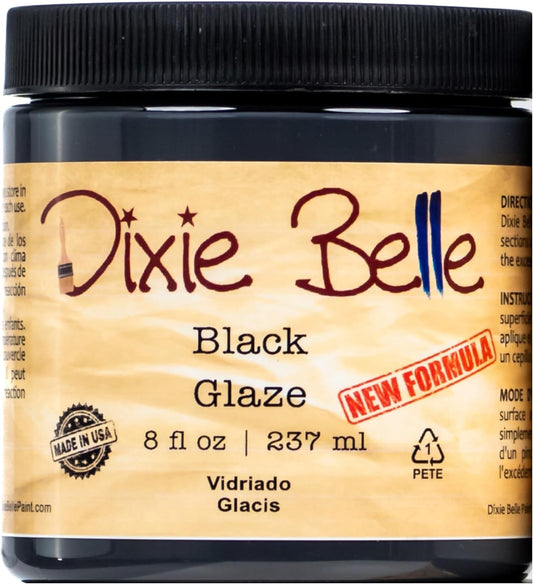 Dixie Belle Glaze | Black (8 Fl Oz) | Water-Based Paint Glaze | Paint Finish for Stippling and Color Washing | DIY Home Décor Glaze | Made in the USA