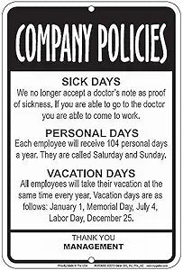 Company Policies Small Parking Signs SPSMBC