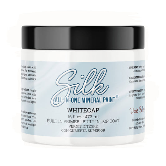 All-in-One Mineral Paint | Dixie Belle Silk | Whitecap | Bright White All-in-One Water Based Primer + Topcoat | Durable Furniture Paint | Low Reflective Finish