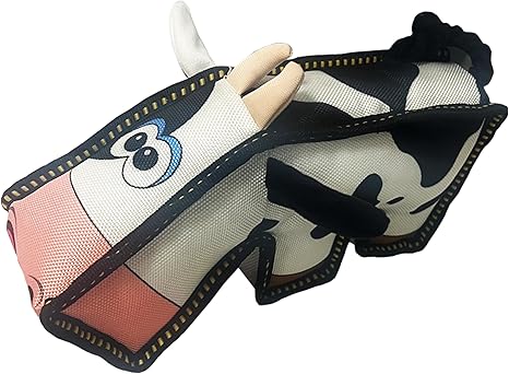 Happy Tails Square Cow Dog Toy - Medium to Large Dogs, Durable Polyester, Squeaky Sound, Reinforced Stitching, Fun & Interactive Pet Playtime