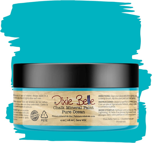 Dixie Belle Paint Company Chalk Finish Furniture Paint | Pure Ocean (4 Fl Oz) | Matte Bright Teal Chic Chalk Mineral Paint | DIY Furniture Paint | Made in the USA