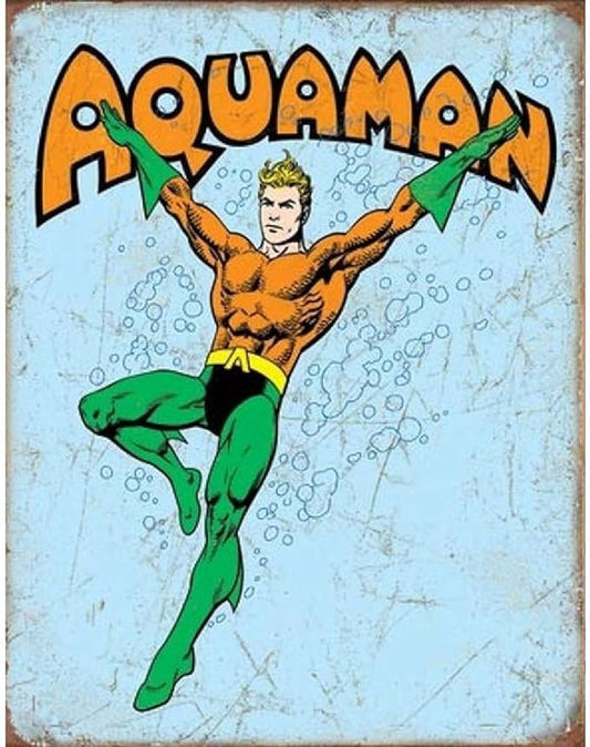 Aquaman Retro Metal Tin Sign, Orange